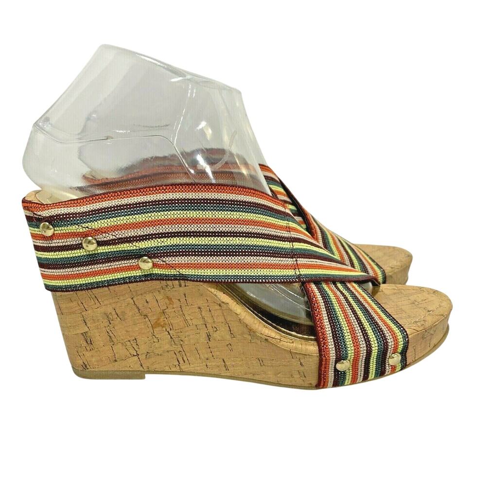 Madden Girl platform wedge heels slides sandals US 8.5M colorful beachy shoes